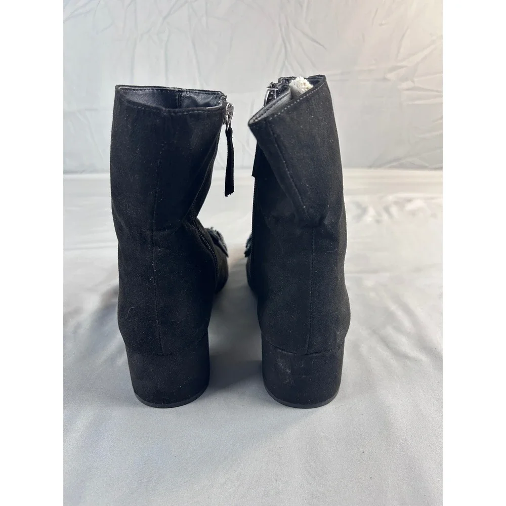 Zara Basic Blk Faux Suede Beaded Bow Ankle Boots Block Heel 6080/201/040 Size 37